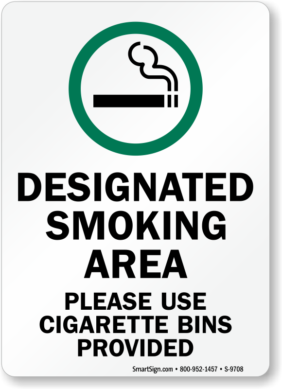 Designated Smoking Area Please Use Cigarette Bins Sign SKU S 9708