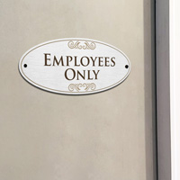 Diamond plate employees only room door sign