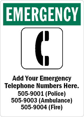 In Case of Emergency Signs, Dial 911 Signs & Break Glass Signs