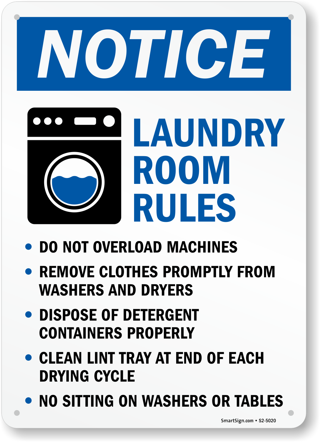 Do Not Overload Osha Notice Laundry Room Rules Sign S2 5020 
