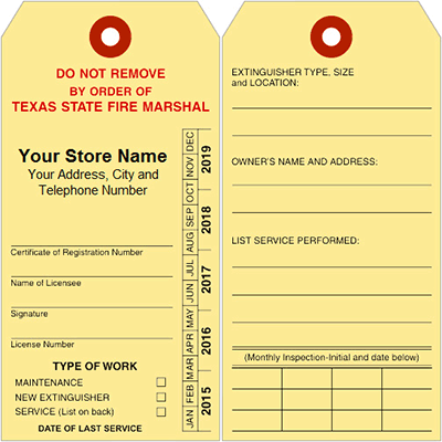 Texas Fire Extinguisher Tags