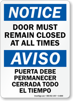 Bilingual Notice Keep This Door Closed & Locked Sign, SKU: S-8335